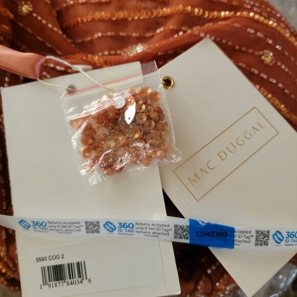 Mac Duggal 5593 Cognac Orange Embellished V-Neck Long Sleeve Midi Dress 2 - Picture 4 of 14